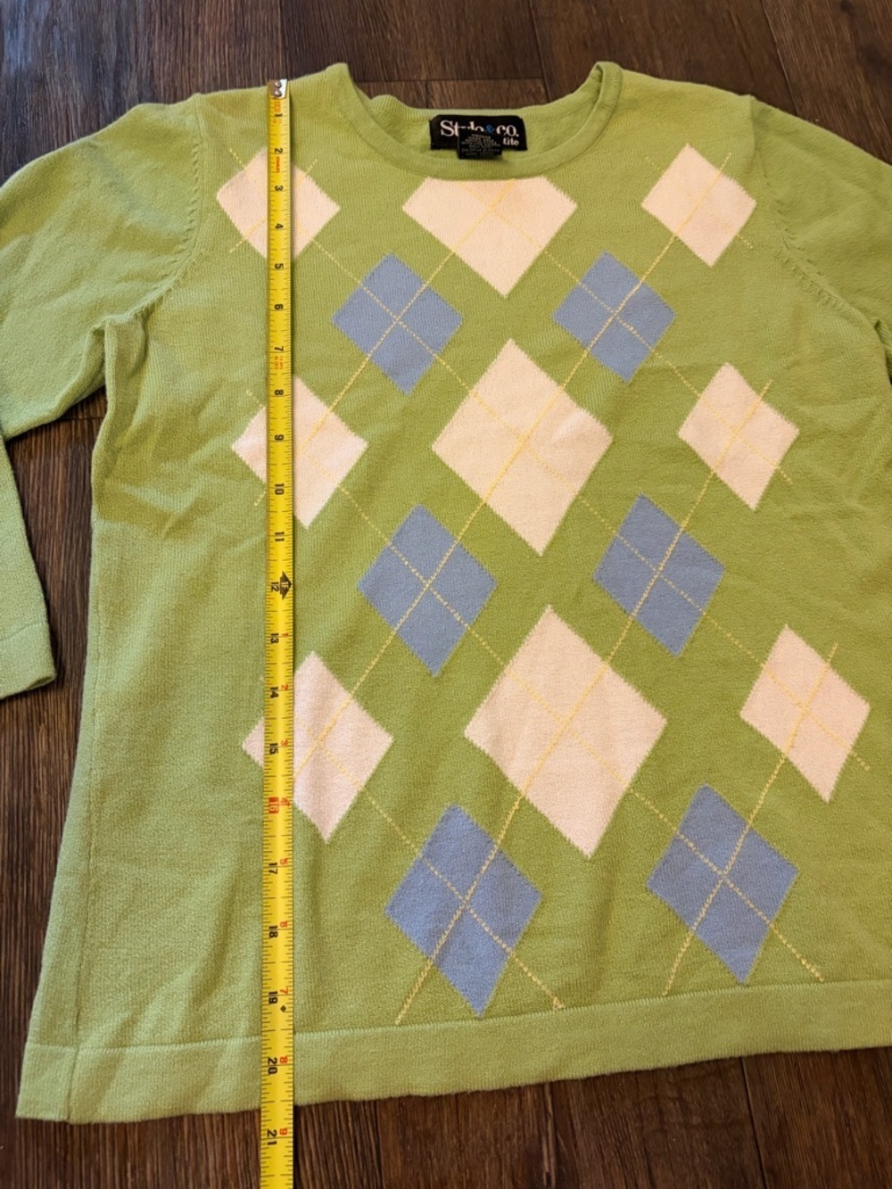 Style & Co Women's Petite Small 90s Preppy Green Argyle 3/4 Sleeve Sweater - Picture 5 of 8